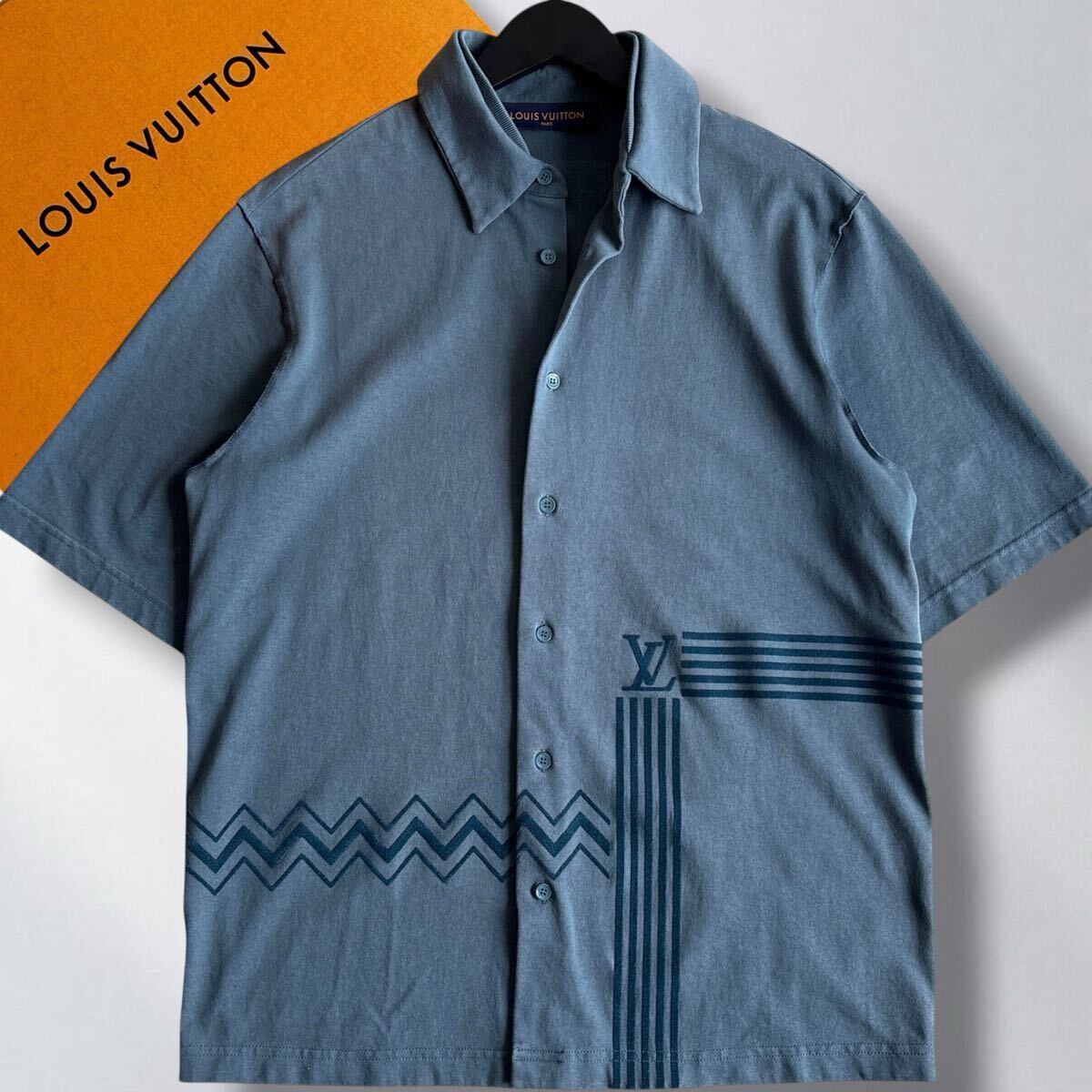 LOUIS VUITTON ルイヴィトン【M相当】極美品 元箱付属 カラコラム フロックプリント ジャージーシャツ 半袖シャツ ネイビー 現行モデル拍卖