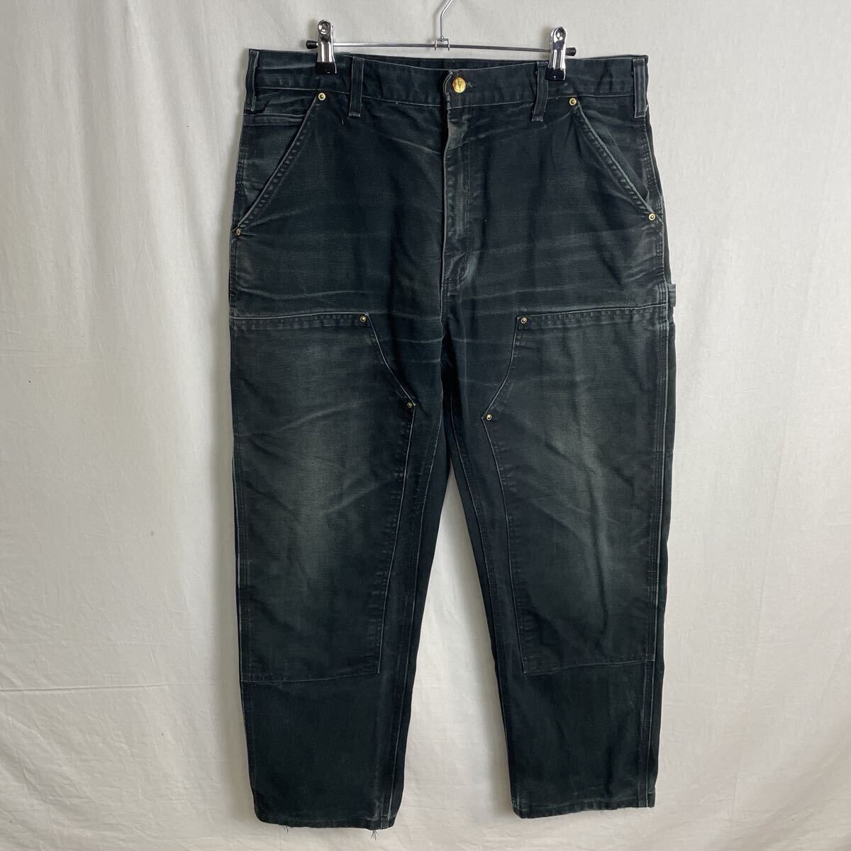 カーハート ダブルニー ダックペインターパンツ 古着 36×30 ブラック WORK WEAR拍卖