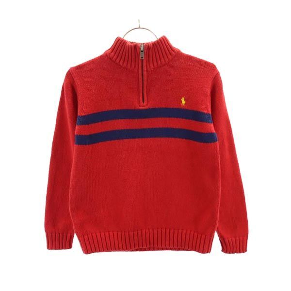 Polo by Ralph Lauren ポロバイラルフローレン 長袖 ハーフジップ コットン ニット 7 レッド系 ロゴ セーター キッズ拍卖