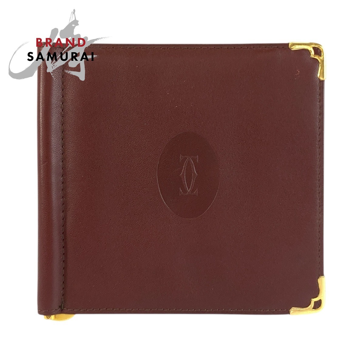 美品 CARTIER カルティエ マストライン ボルドー ゴールド金具 レザー 札入れ マネークリップ付き 折財布 メンズ 602056拍卖