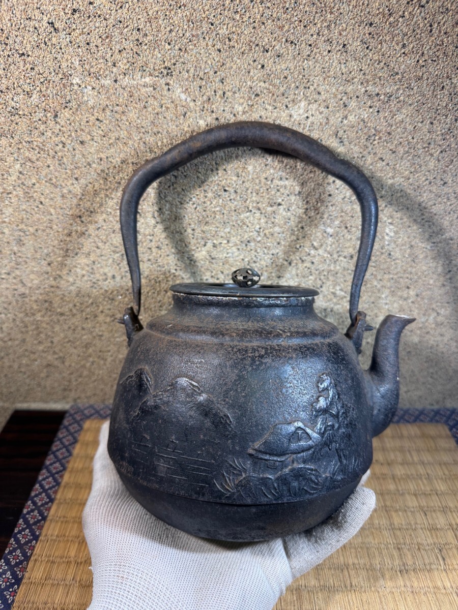 龍文堂 龍文堂造 大国 花鳥 山水 明治時代 鉄瓶 煎茶道具拍卖