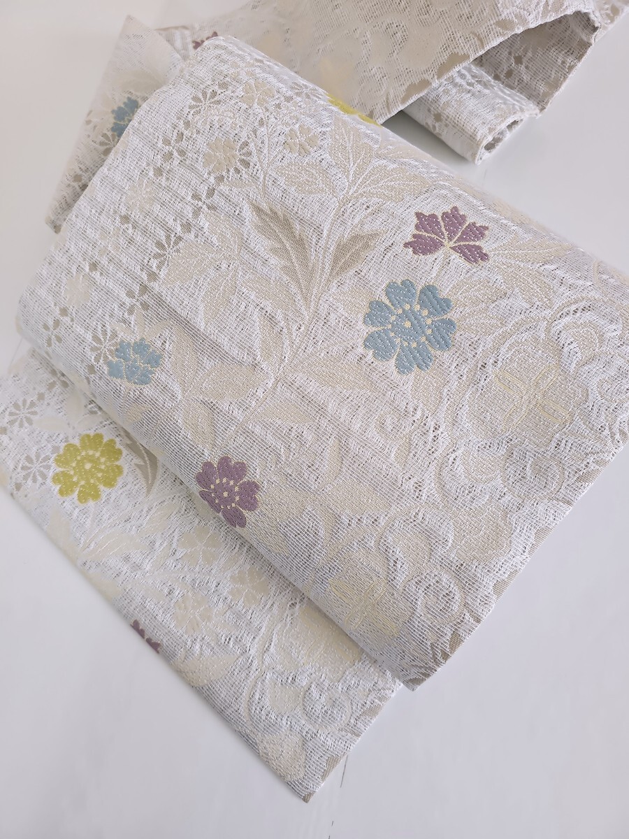 すずや■222新品未使用西陣【織屋喜多佳】正絹九寸名古屋帯六通 灰白系拍卖