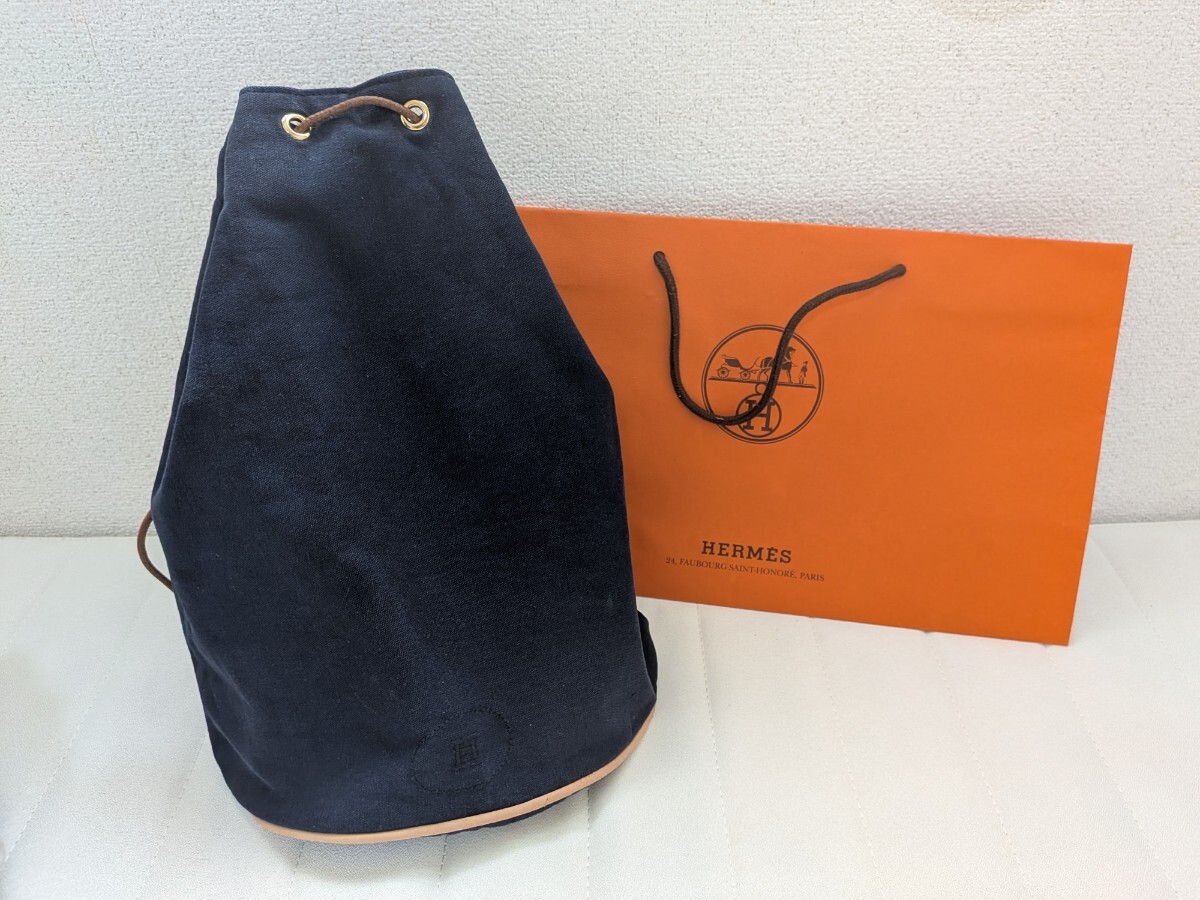 HERMES エルメス ポロションミミル 巾着型リュック ネイビー拍卖