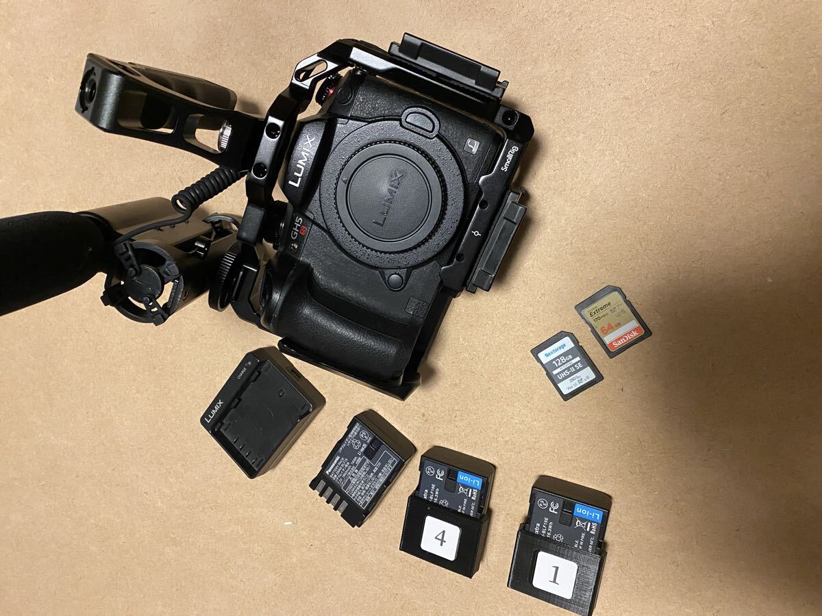 Panasonic LUMIX DC−GH5Sブラック マイク,バッテリー,2枚sdカード,ハンドル付き 三脚付き拍卖