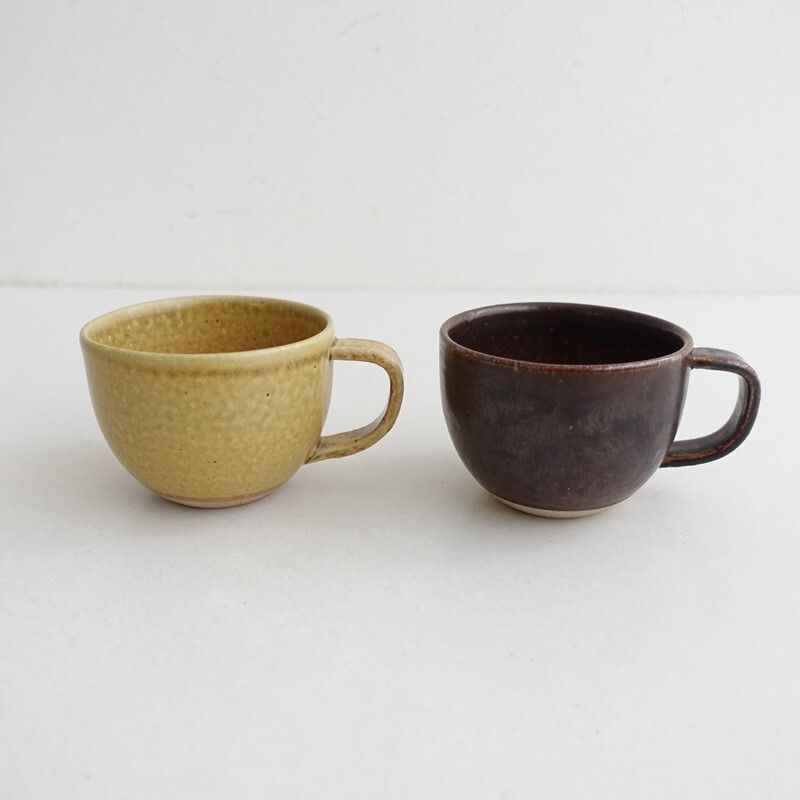 中川政七商店 *信楽焼のマグカップ 鉄茶 黄はだ 2点セット*食器うつわコップ茶器【陶器】(wa5-2604-32)【92E62】拍卖