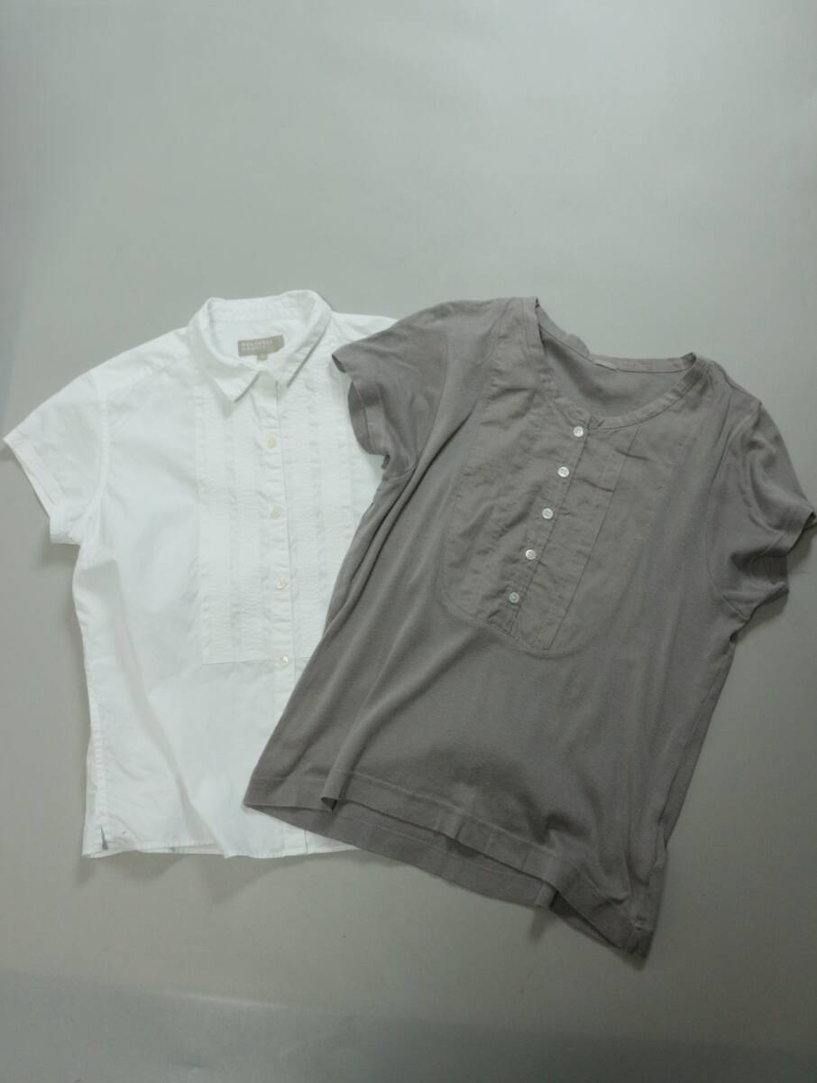 X231/MARGARET HOWELL/マーガレットハウエル/半袖シャツ&カットソー/白/ピンタック/グレージュ/レディース/Ⅱサイズ/2点セット拍卖