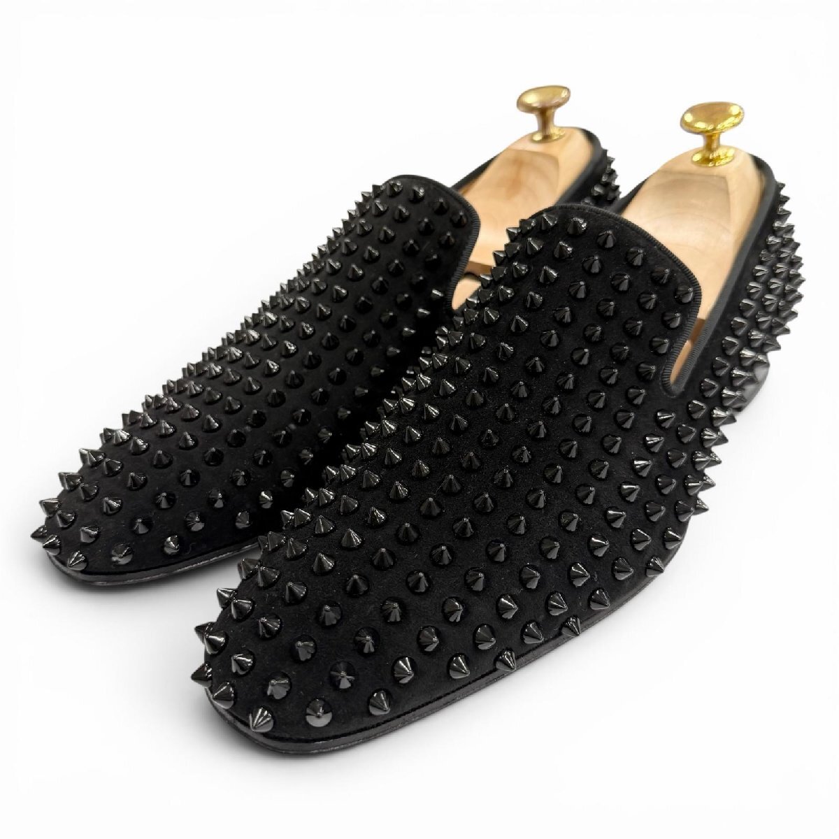 美品▼Christian Louboutin クリスチャンルブタン DANDELION SPIKES スウェードレザー ローファー ブラック 41.5 イタリア製 メンズ拍卖