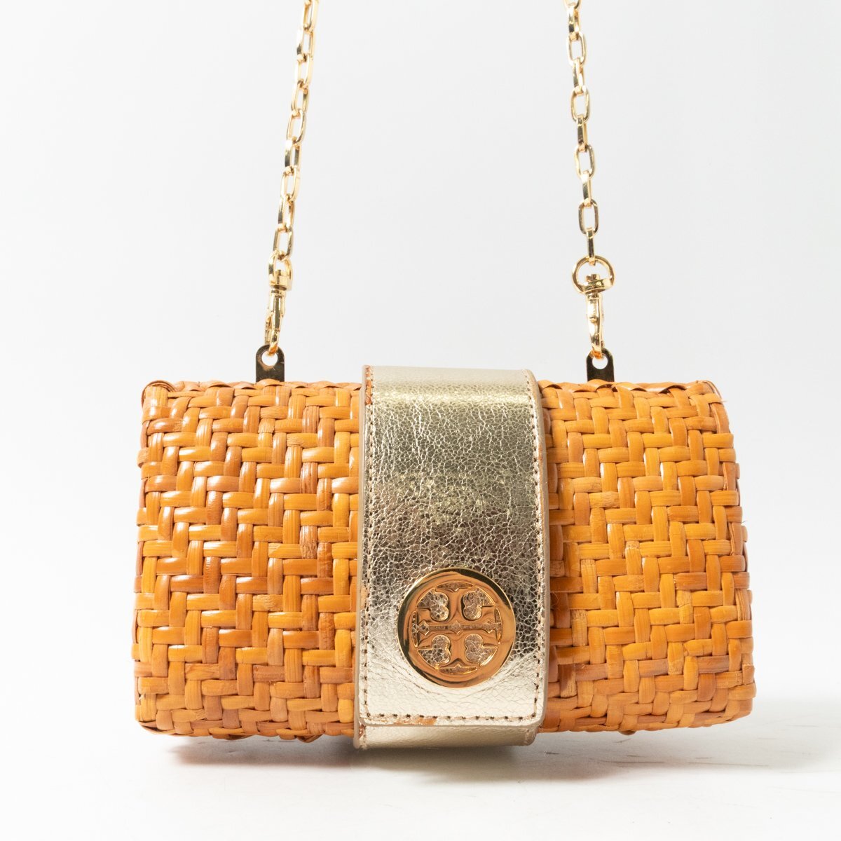 【1円スタート】TORY BURCH トリーバーチ 2WAY クラッチバッグ かごショルダーバッグ レザー 本革 籐籠 ゴールド ベージュ レディース bag拍卖