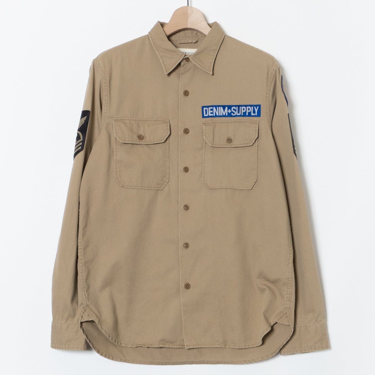 DENIM&SUPPLY RALPH LAUREN デニム&サプライ ラルフローレン ミリタリーシャツ M 綿100% ベージュ ワッペン ワーク カジュアル メンズ拍卖