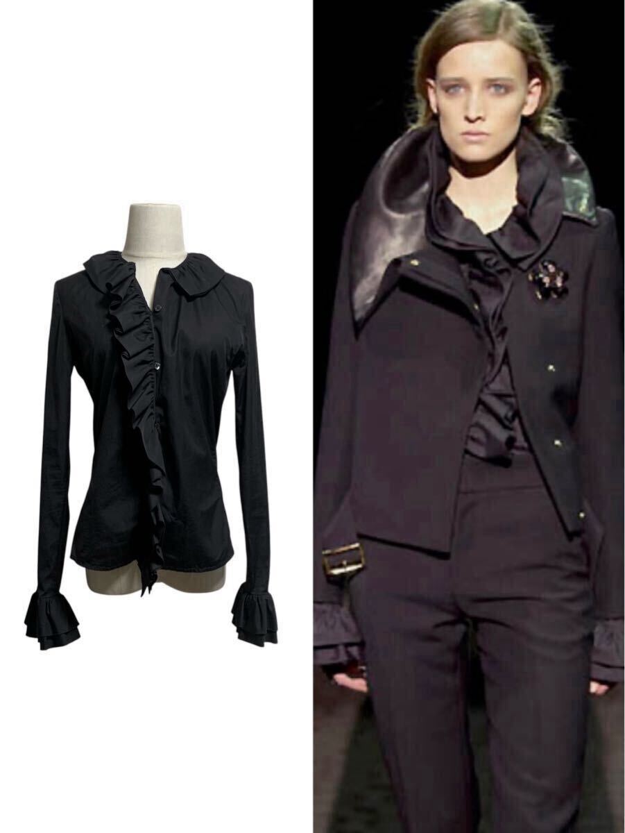 00AW GUCCI by tom ford ruffled blouse 2000 fall archive gucci グッチ トムフォード期 シャツ ブラウス トップス 長袖 フリル ブラック拍卖