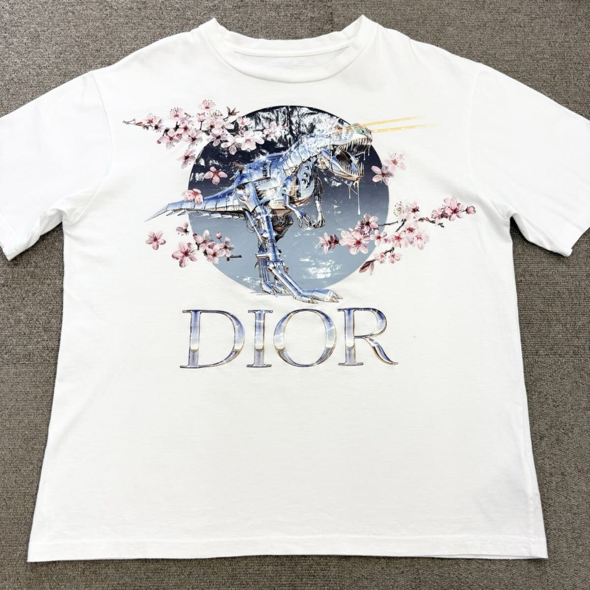 15『最高峰・名作コラボ』 DIOR ディオール メンズ 空山基 コラボ コーティング ビッグロゴ ダイナソー 半袖 Tシャツ ホワイト S相当拍卖