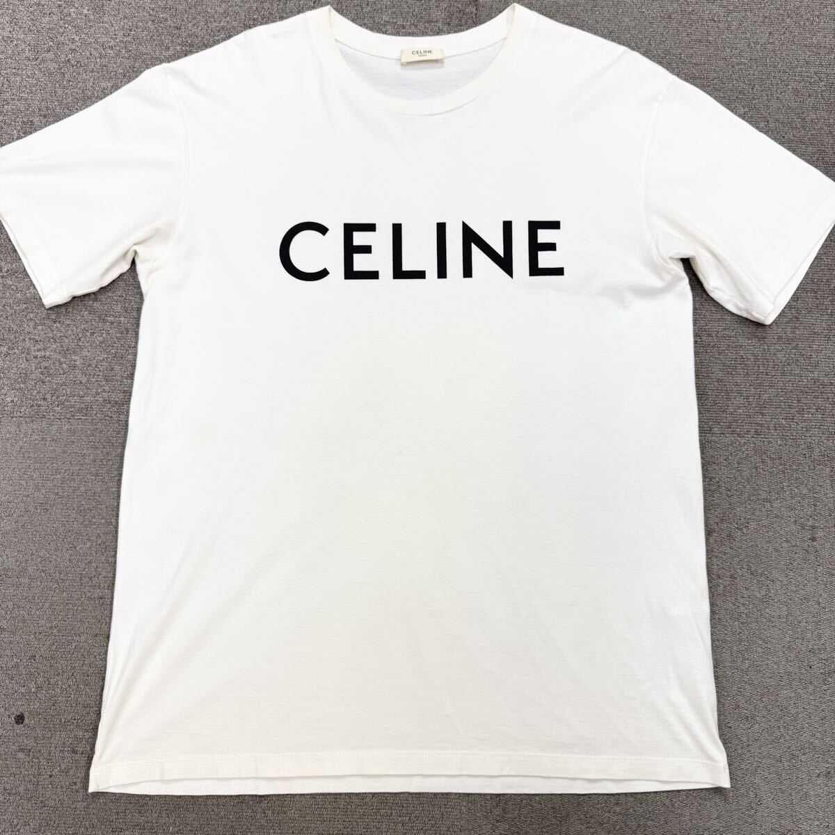 15『美品・現行タグ』 CELINE セリーヌ メンズ オーバーサイズ ルーズフィット 半袖 Tシャツ ビッグロゴ プリント ホワイト 白 M相当拍卖