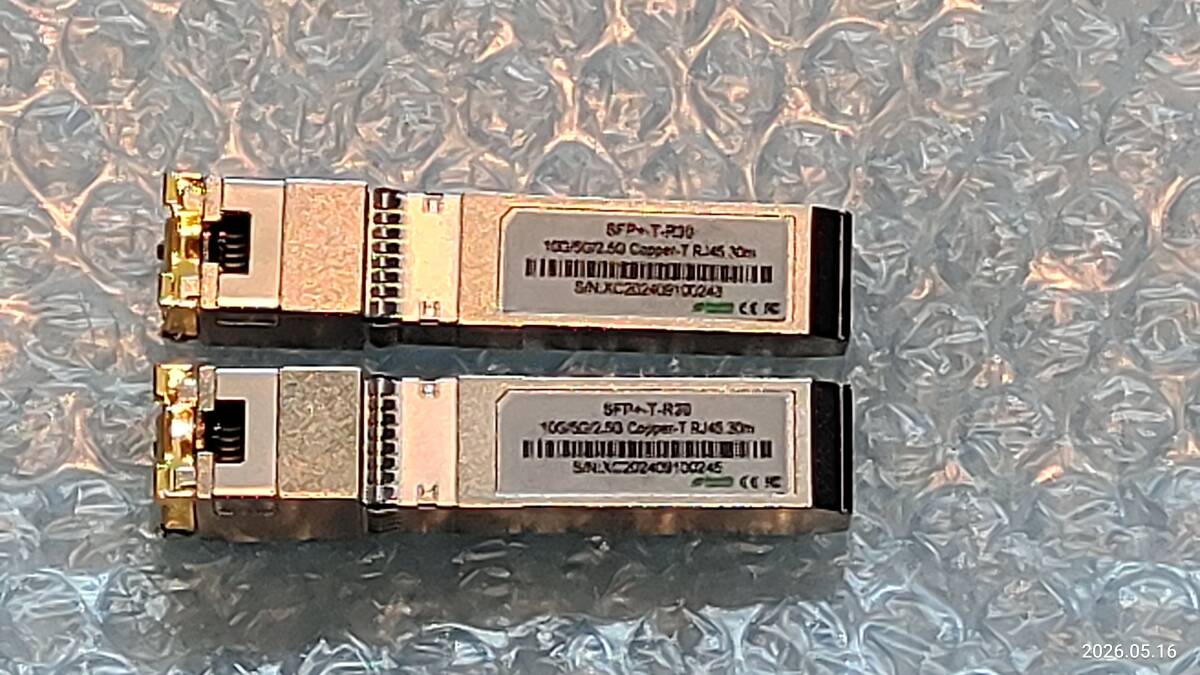 ■□10G/5G/2.5G Copper-T RJ45 30m (SFP+ -T -R30) 10GBASE-T SFP+モジュール2個 中古品1□■拍卖