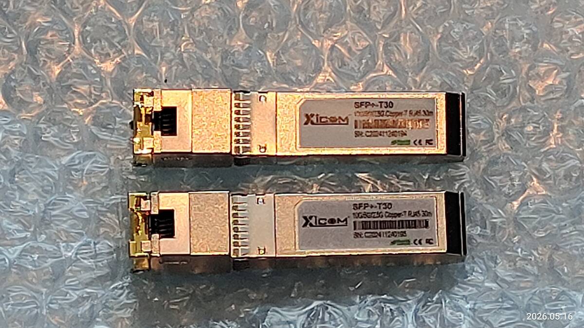 ■□Xicom 10G/5G/2.5G Copper-T RJ45 30m (SFP+ -T30) 10GBASE-T SFP+モジュール2個 中古品2□■拍卖