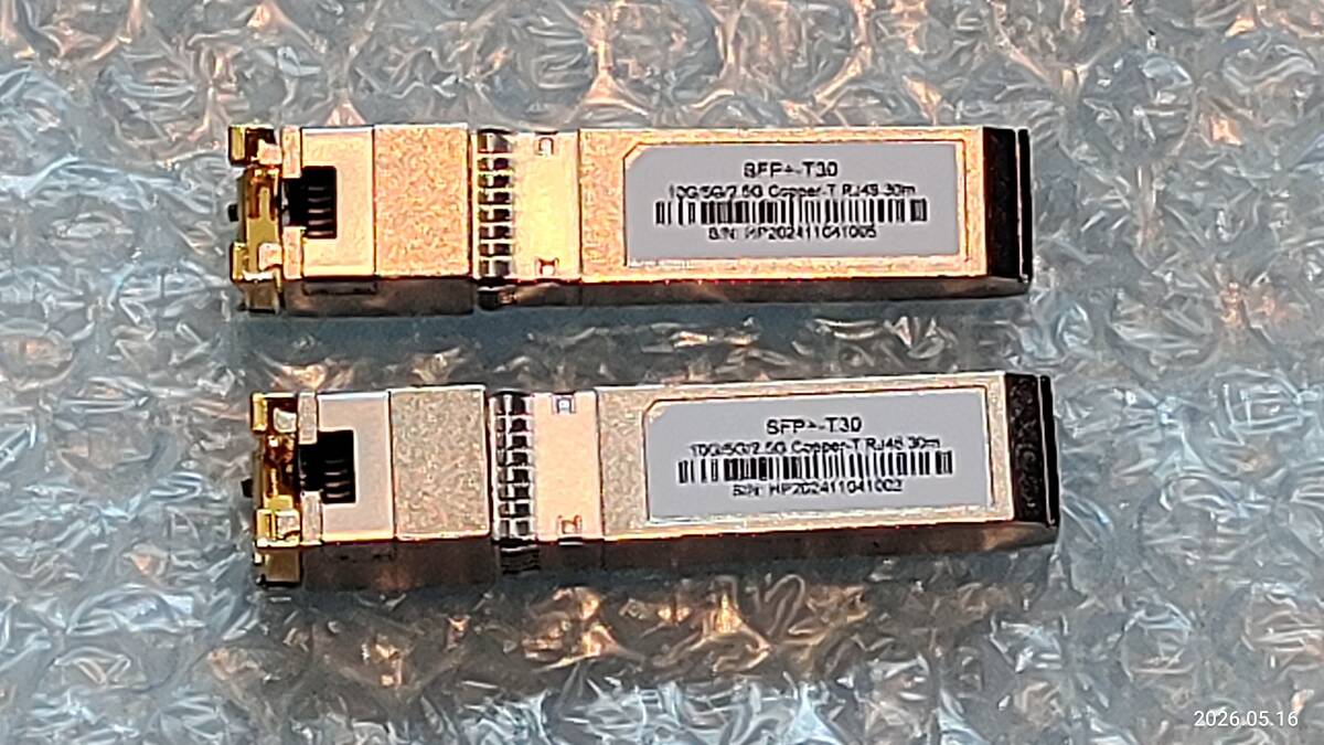 ■□10G/5G/2.5G Copper-T RJ45 30m (SFP+ -T30) 10GBASE-T SFP+モジュール2個 中古品3□■拍卖