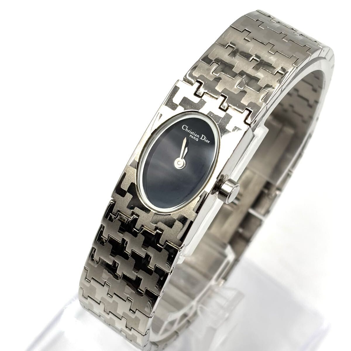 【稼働/美品】Christian Dior ディオール ミスディオール 腕時計 シルバー 文字盤:ブラック QZ 新品電池 2針 レディース 型番:D70-100拍卖