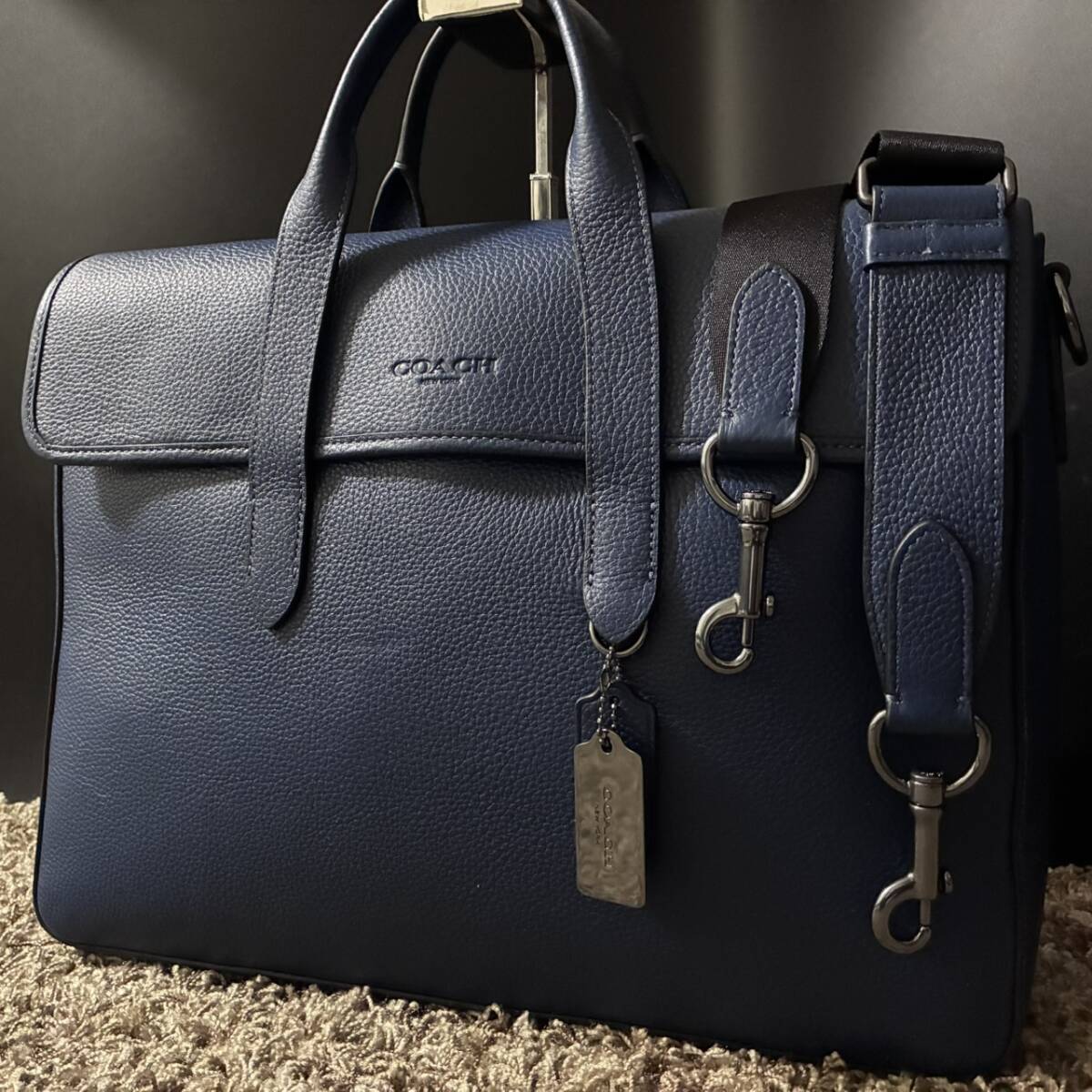 1円~【ほぼ未使用】コーチ COACH ブリーフケース メンズ ビジネス ハンドバッグ 手提げ 斜めがけ 2way A4 PC 書類鞄 レザー ブルーネイビー拍卖