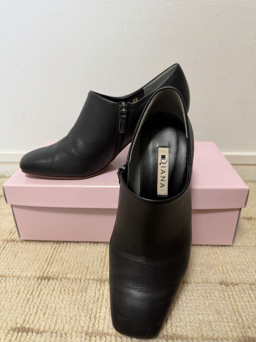 【美品】DIANA ダイアナ ショートブーツ 21.5cm ブーティ ブラック レザー 箱付き拍卖