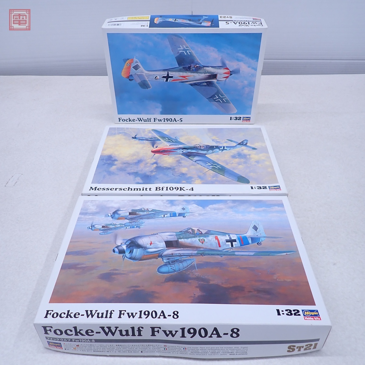 未組立 ハセガワ 1/35 メッサーシュミット Bf109K-4/フォッケウルフ Fw190A-5/フォッケウルフ Fw190A-8 計3個セット Hasegawa【20拍卖