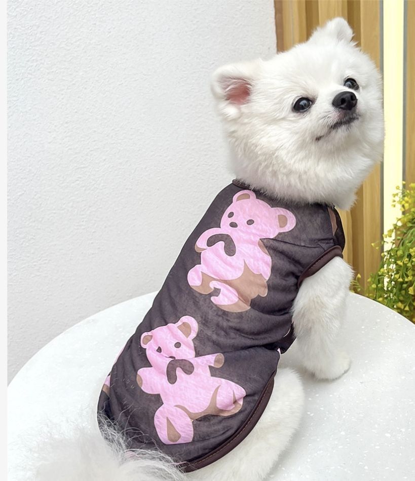 2XL ピンク 犬服 夏用 くま柄 メッシュ タンクトップ ペット服 小型犬 猫 涼しい拍卖