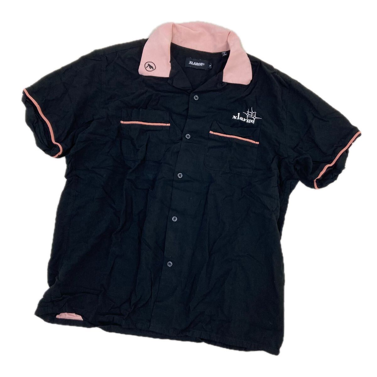 5ND370-19 X-LARGE エクストララージ 半袖 シャツ ボーリングシャツ トップス レーヨン100% ブラック メンズ S拍卖
