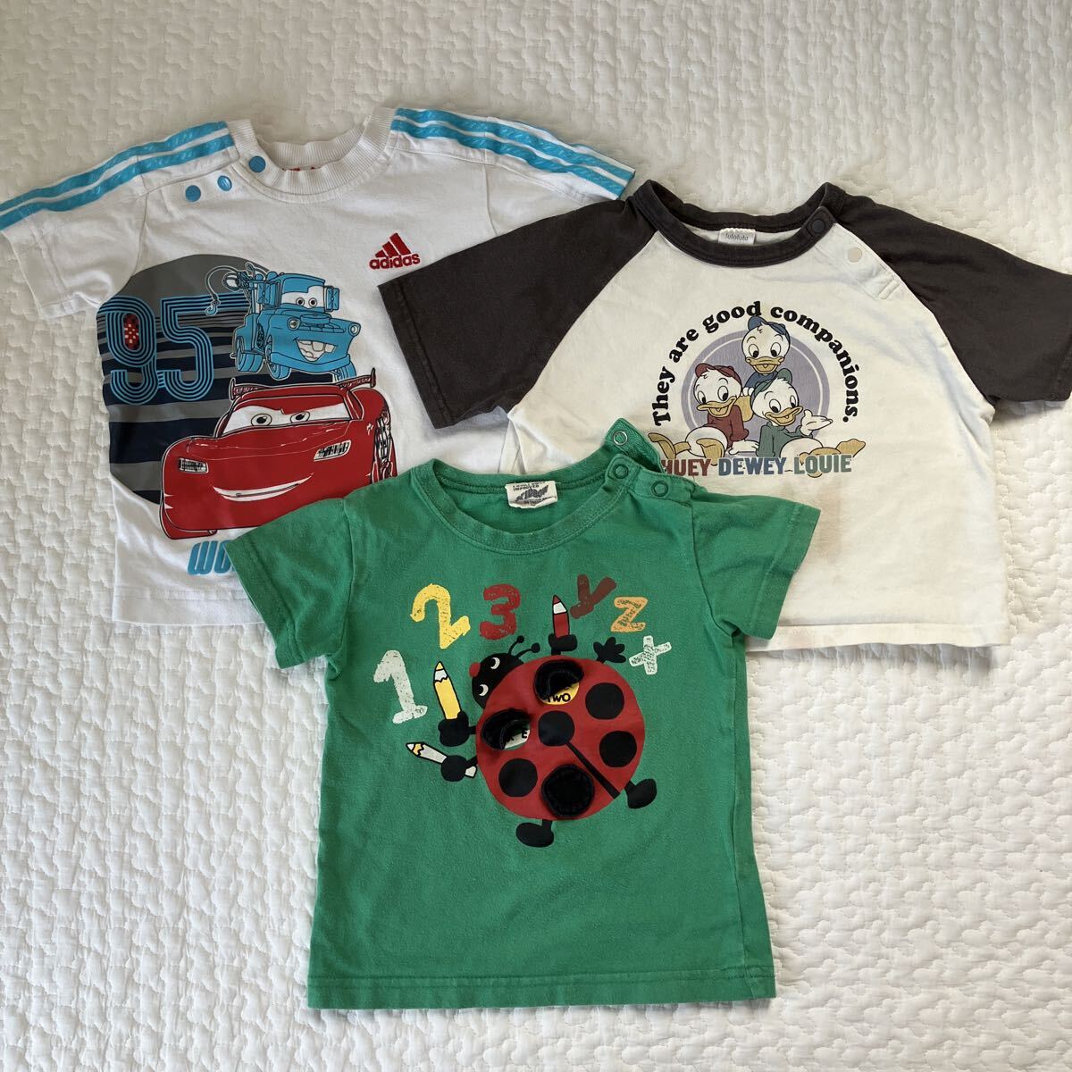キッズ 半袖Tシャツ3枚セット サイズ80〜90 カーズ てんとうむし ヒューイデューイルーイ adidas ディズニー 子供服 futafuta拍卖