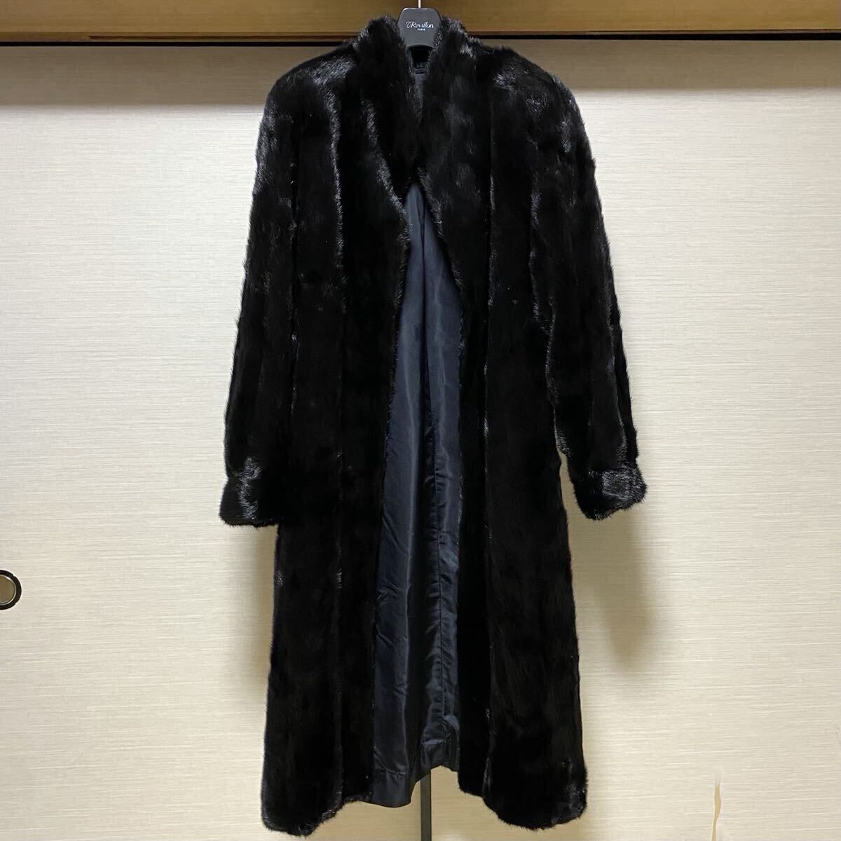 サガミンク SAGA MINK ダークミンク リアルファー 本毛皮 ロングコート 毛皮 アウター ロング丈 黒 ブラック系 Lサイズ 11号 レディース拍卖