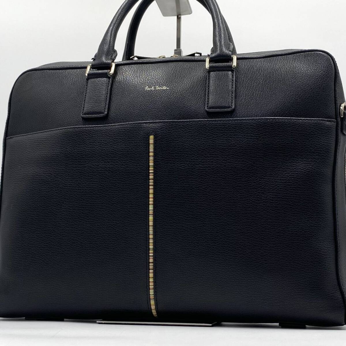 1円【美品】ポールスミス Paul Smith ビジネスバッグ ブリーフケース レザー 本革 マルチストライプ A4 ロゴ メンズ トート ブラック 黒拍卖
