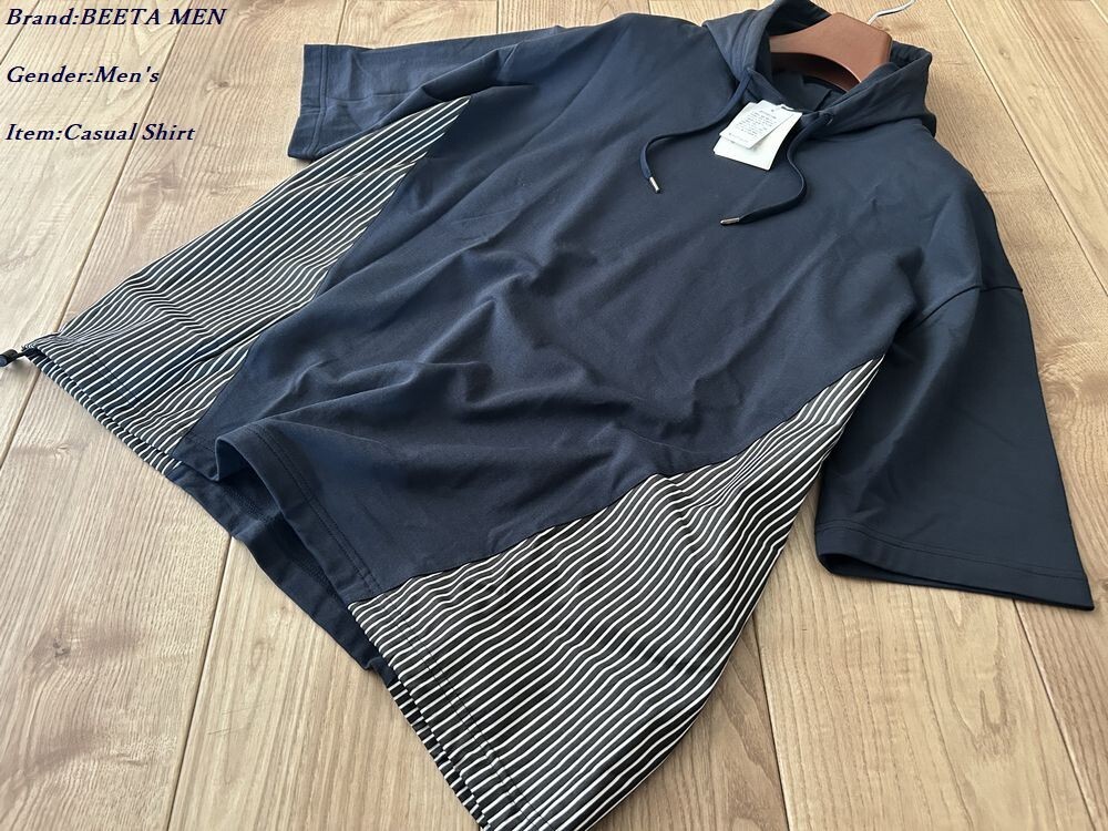 新品訳有り COMME CA BEETA MEN ベータメン 日本製 スピンドル 半袖パーカ 09ネイビー Mサイズ 51CK03 定価28,600円拍卖