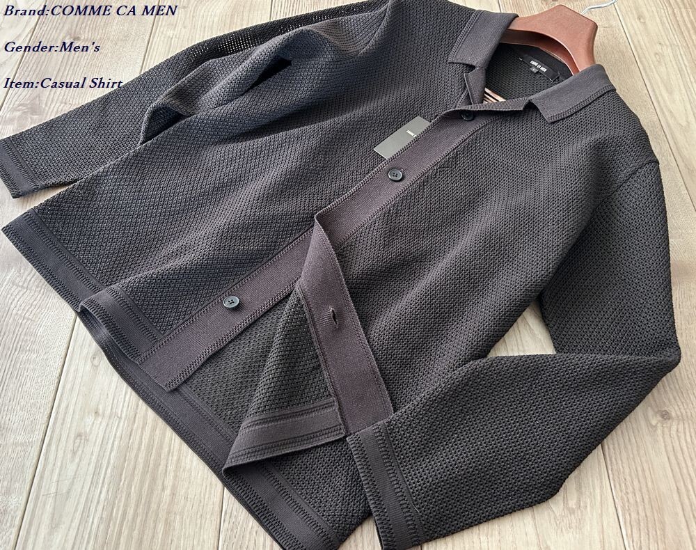 新品サンプル COMME CA MEN コムサメン メッシュ編み ニットシャツ 14ブラウン Lサイズ 39KM03 定価22,000円拍卖