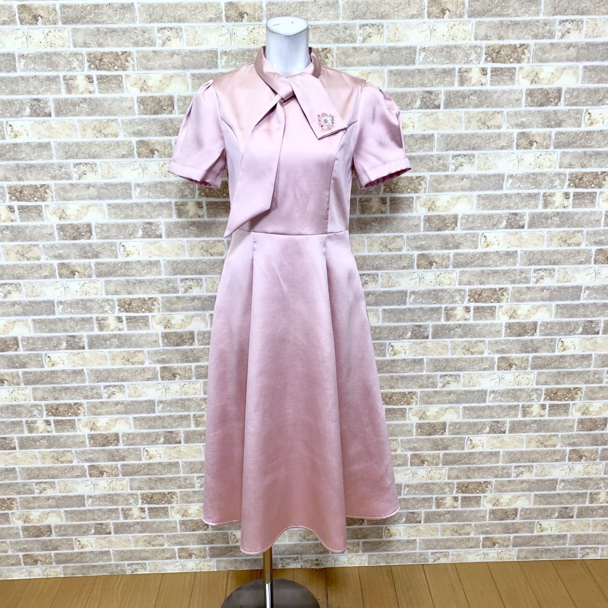 1円 タグ付 Lueur リュール ロングワンピース M ピンク系光沢 パーティードレス カラードレス 発表会 中古25212拍卖