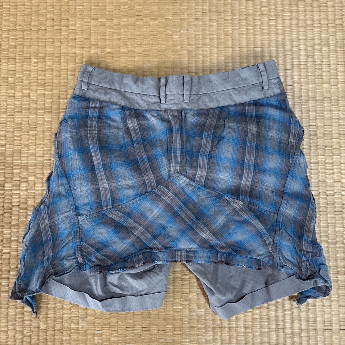 アンダーカバー シャツ巻き ハーフパンツ 2灰xブルー系 レア ショートパンツ undercover ドッキング拍卖