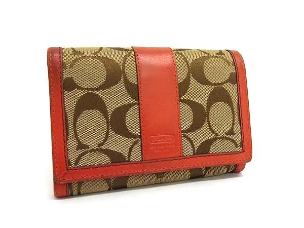 COACH コーチ シグネチャー レザー 二つ折り 財布 ウォレット 札入れ 小銭入れ カード入れ ブラウン系×オレンジ系 DJ4151拍卖