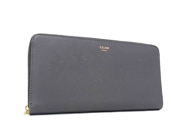 1円 CELINE セリーヌ ラージジップド マルチファンクション レザー ラウンドファスナー 長財布 ウォレット レディース グレー系 HC0648拍卖