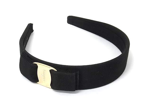 1円 ■美品■ Salvatore Ferragamo フェラガモ ヴァラリボン キャンバス カチューシャ ヘアアクセサリー レディース ブラック系 BU0102拍卖