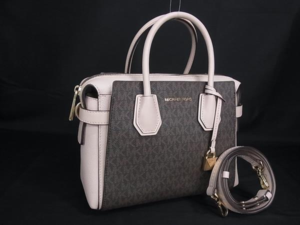 1円 ■美品■ MICHAEL KORS マイケルコース MK柄 PVC×レザー 2WAY ショルダーバッグ ハンドバッグ 斜め掛け ブラウン系×ピンク系 FX6250拍卖