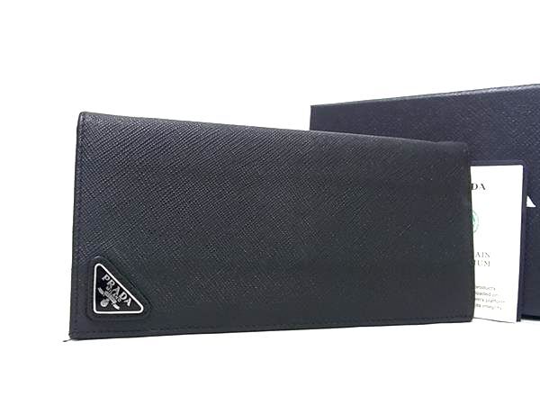 1円 ■美品■ PRADA プラダ サフィアーノレザー 二つ折り 長財布 ウォレット 小銭入れ メンズ ブラック系 HC0654拍卖
