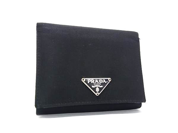 1円 PRADA プラダ テスートナイロン 三つ折り 財布 ウォレット 札入れ 小銭入れ カード入れ レディース メンズ ブラック系 HA7587拍卖