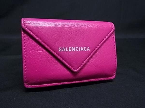 1円 BALENCIAGA バレンシアガ 391446 レザー 三つ折り 財布 ウォレット 札入れ 小銭入れ カード入れ レディース マゼンタピンク系 HA7711拍卖