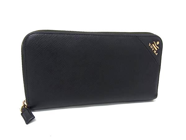1円 PRADA プラダ サフィアーノレザー ラウンドファスナー 長財布 ウォレット 札入れ 小銭入れ カード入れ ブラック系 FW5130拍卖