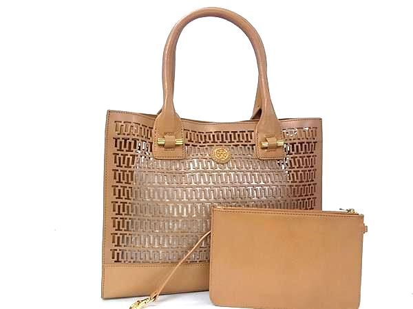 1円 ■美品■ TORY BURCH トリーバーチ レザー ポーチ付き ハンドバッグ トートバッグ ショルダー 肩掛け レディース ブラウン系 HB0949拍卖
