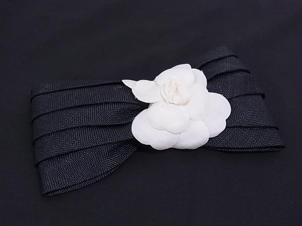 1円 CHANEL シャネル カメリア リボン ピンブローチ ピンバッジ アクセサリー レディース ブラック系×ホワイト系 HA7645拍卖