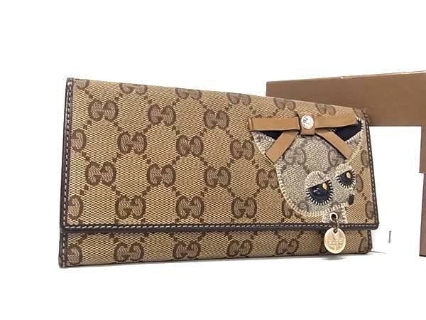1円 GUCCI グッチ 226154 2067 グッチョリ チワワ GG柄 GGキャンバス×レザー 二つ折り 長財布 ウォレット 小銭入れ ブラウン系 BT5910拍卖