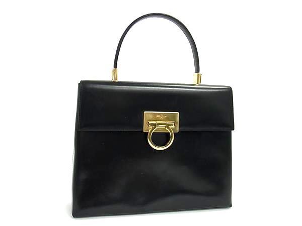 1円 ■美品■ Salvatore Ferragamo フェラガモ ガンチーニ レザー ワンハンドル ハンドバッグ レディース ブラック系 BU0350拍卖