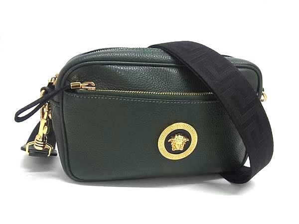 1円 ■美品■ VERSACE ヴェルサーチ メデューサ レザー クロスボディ 2WAY ショルダーバッグ ボディバッグ 斜め掛け グリーン系 HB1292拍卖