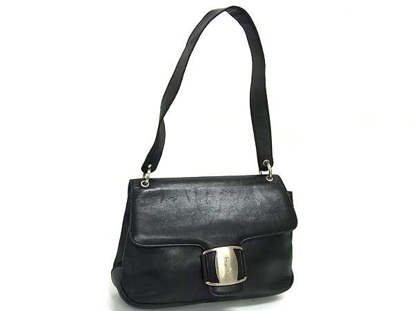 1円 Salvatore Ferragamo フェラガモ AQ-21 8691 ヴァラ レザー ワンショルダーバッグ 肩掛け レディース ブラック系 FQ7702拍卖