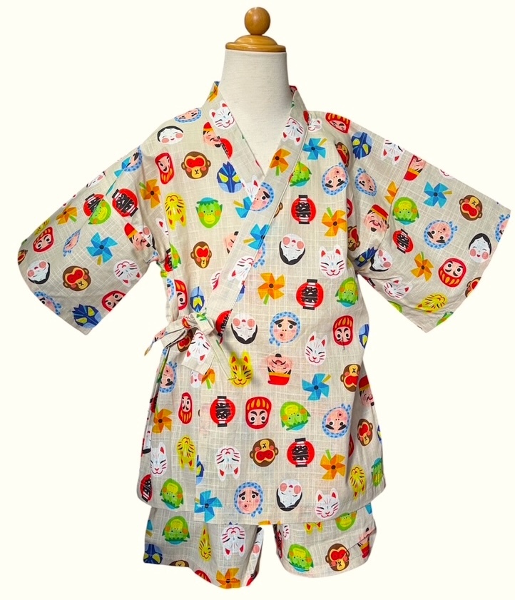 新品タグ付 ジョリージュリー Jolly Jury★にぎやかお祭り柄 じんべい 甚平さん★子供 130cm 9-10才目安 ¥1870拍卖