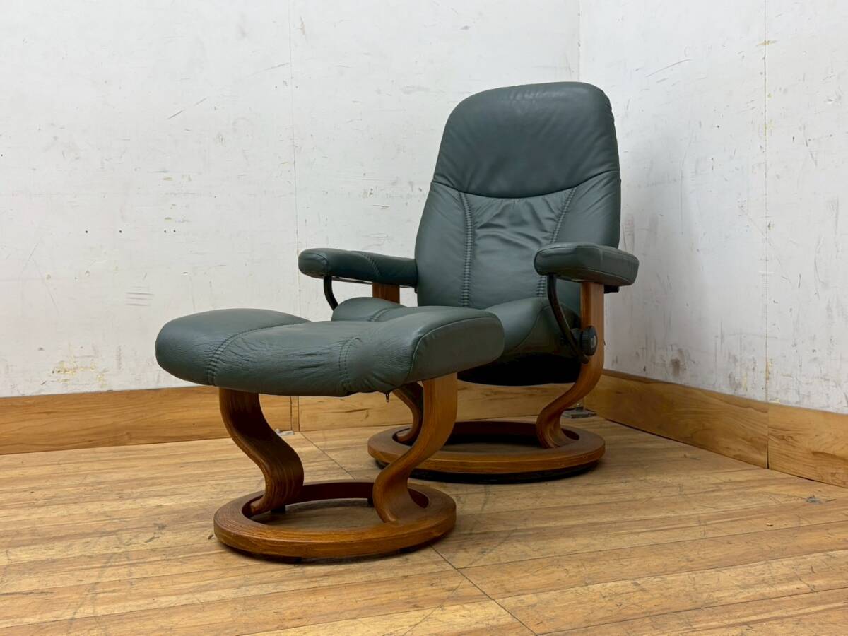 T8500☆美品☆EKORNES☆エコーネス☆ストレスレスチェア&オットマン☆本革☆ノルウェー拍卖