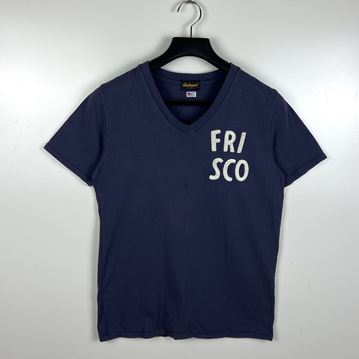 Jackman USA made FRISCO V Tee L ジャックマン 刺繍 Vネック Tシャツ アメリカ製 ネイビー アメカジ レプリカ拍卖