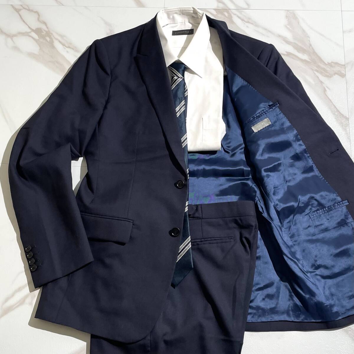 美品 希少 Christian Dior HOMME ディオールオム UNIFORM ユニフォーム 高級スーツ セットアップ ジャケット パンツ 48R L ネイビー紺拍卖